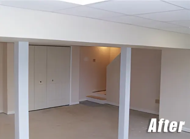 Basement remodeled with modern finishes, new flooring, and updated lighting