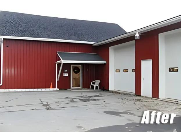 Brick building exterior after siding renovation with modern, clean finish